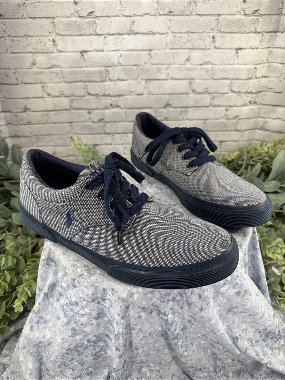 POLO RALPH LAUREN “Felton” Chambray Round-Toe Laced Canvas Sneakers Mens 11D